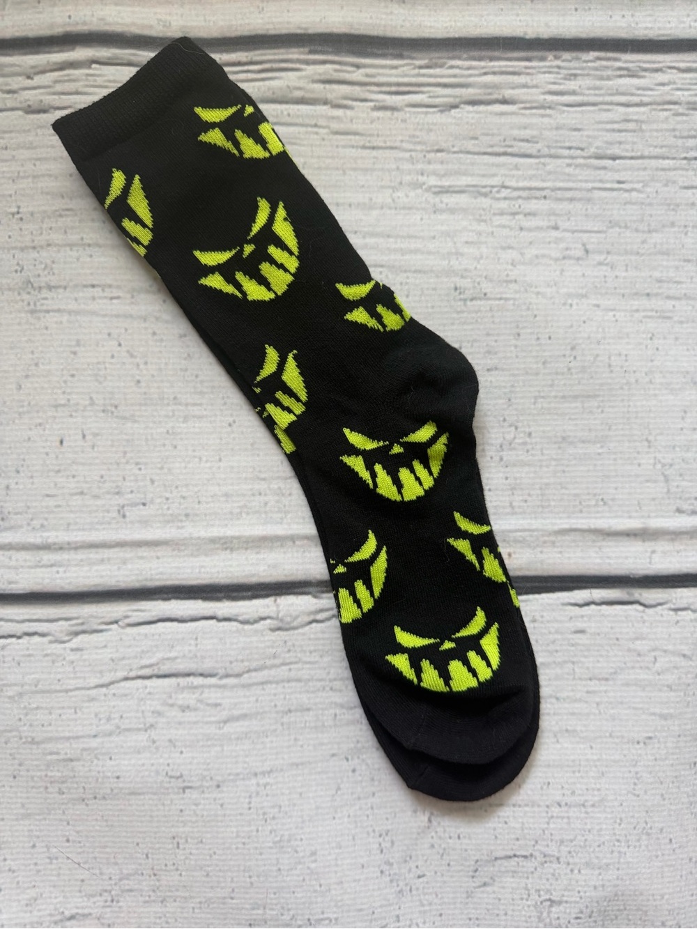 Men's Black Socks with Neon Green Smile Pattern